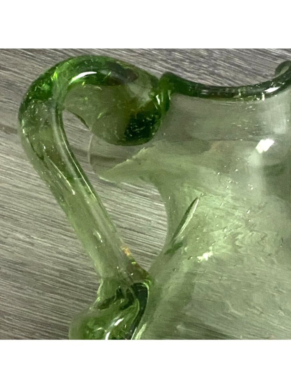Vintage Small 5" Hand Blown Fancy Green Art Glass Pitcher-Bubble Detail-GUC - Picture 6 of 7